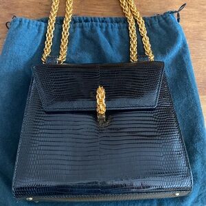Vintage  1980’s New Paloma Picasso black lizard handbag